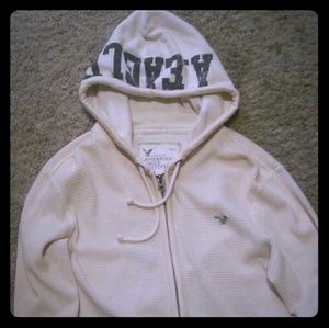 American Eagle Men's Ivory Hoodie Sweater Jacket